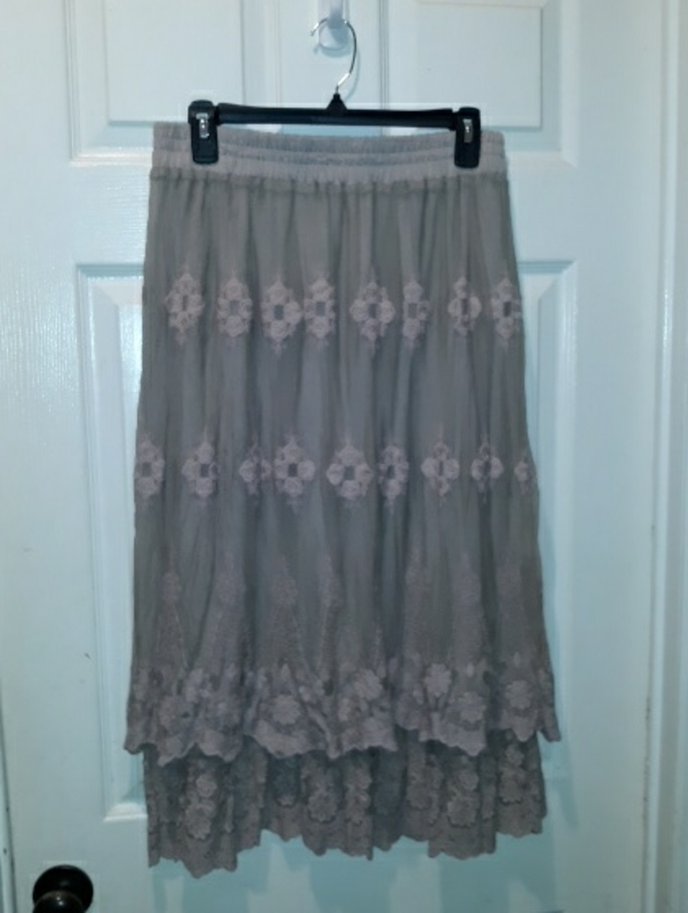 Indigo Soul Lightly Laced Embroidered Tiered Skirt